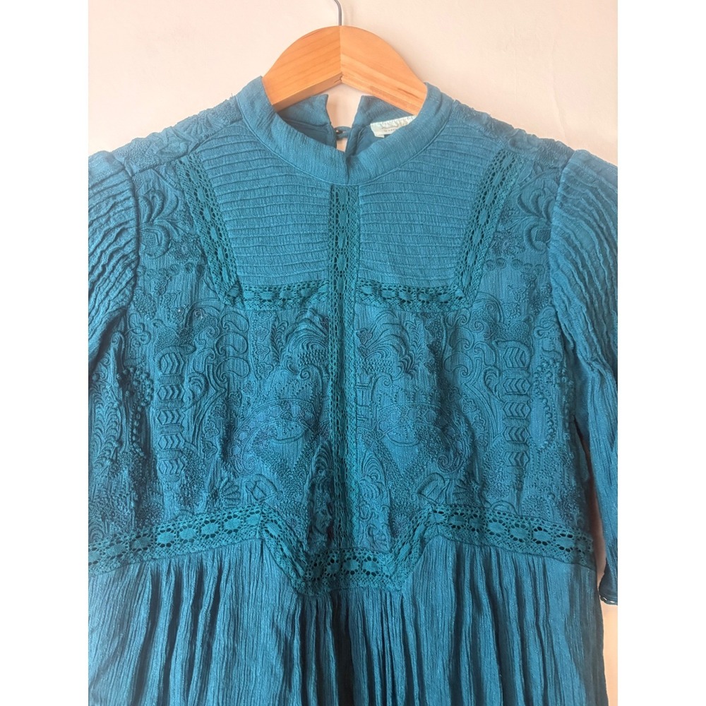 Meadow Rue Anthropologie Calistoga Tunic Dress Teal Blue Embroidered Boho Mini - Picture 5 of 10